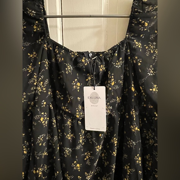 Black Floral Babydoll Dress in Medium - Picture 3 of 6